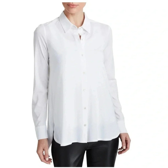 Eileen Fisher Tops - EILEEN FISHER | White Fine TENCEL Organic Cotton Jersey Collared Shirt Size SP